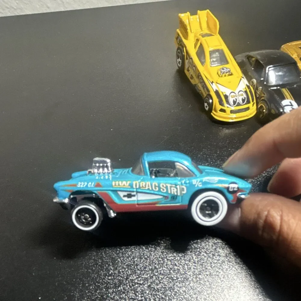 5-Piece Diecast Toy Car Lot - Blue Yellow Black Gold Silver Vehicles